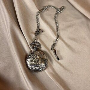 Men's Vintage Style Train Pocket Watch With  Chain Untested A11